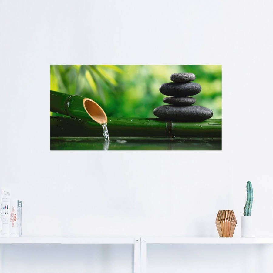 Artland Artprint Bamboebronnen en zen-steen als artprint van aluminium artprint voor buiten artprint op linnen poster muursticker