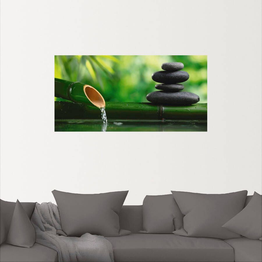 Artland Artprint Bamboebronnen en zen-steen als artprint van aluminium artprint voor buiten artprint op linnen poster muursticker