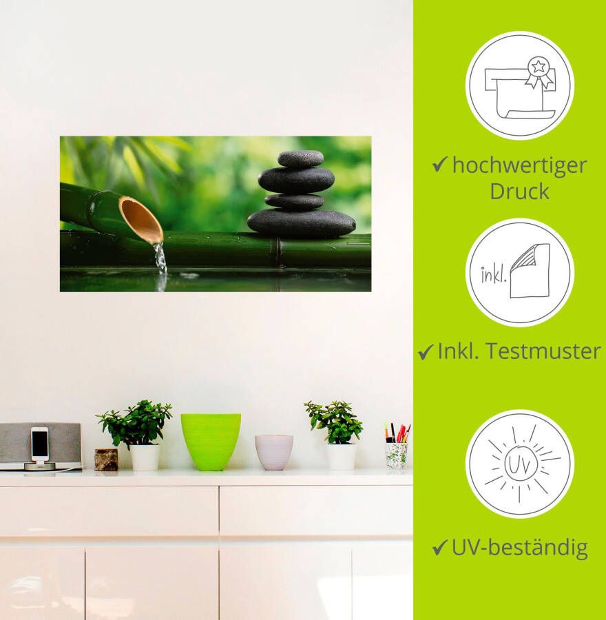 Artland Artprint Bamboebronnen en zen-steen als artprint van aluminium artprint voor buiten artprint op linnen poster muursticker