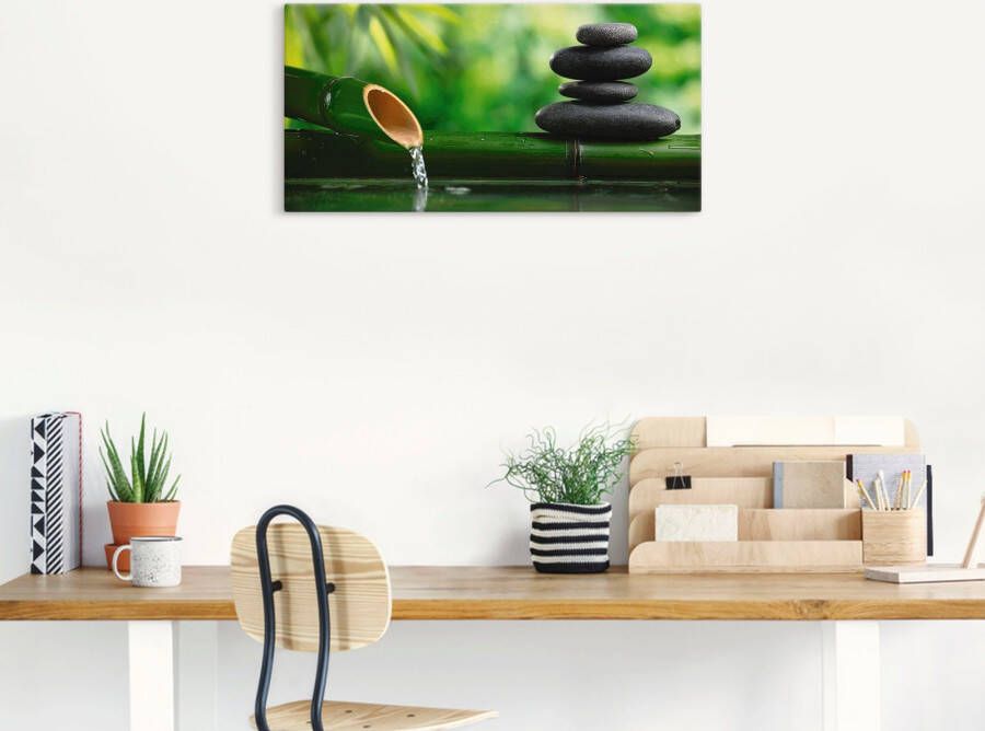 Artland Artprint Bamboebronnen en zen-steen als artprint van aluminium artprint voor buiten artprint op linnen poster muursticker