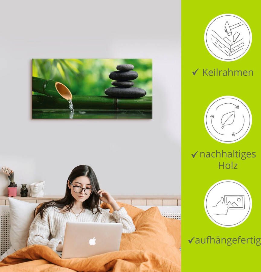 Artland Artprint Bamboebronnen en zen-steen als artprint van aluminium artprint voor buiten artprint op linnen poster muursticker