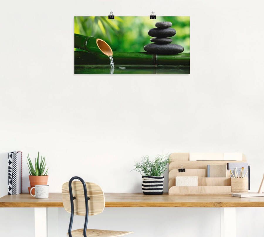 Artland Artprint Bamboebronnen en zen-steen als artprint van aluminium artprint voor buiten artprint op linnen poster muursticker