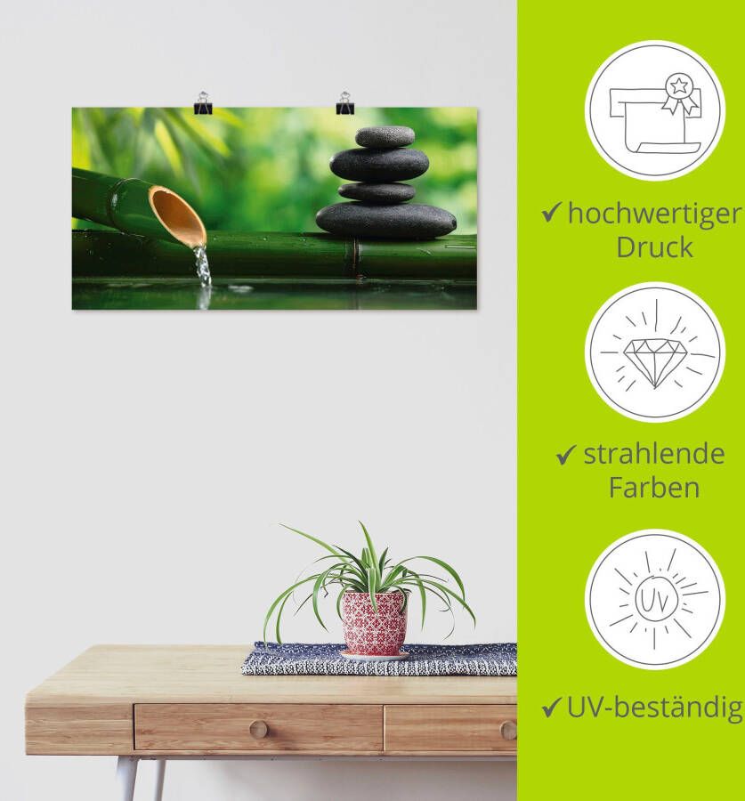 Artland Artprint Bamboebronnen en zen-steen als artprint van aluminium artprint voor buiten artprint op linnen poster muursticker