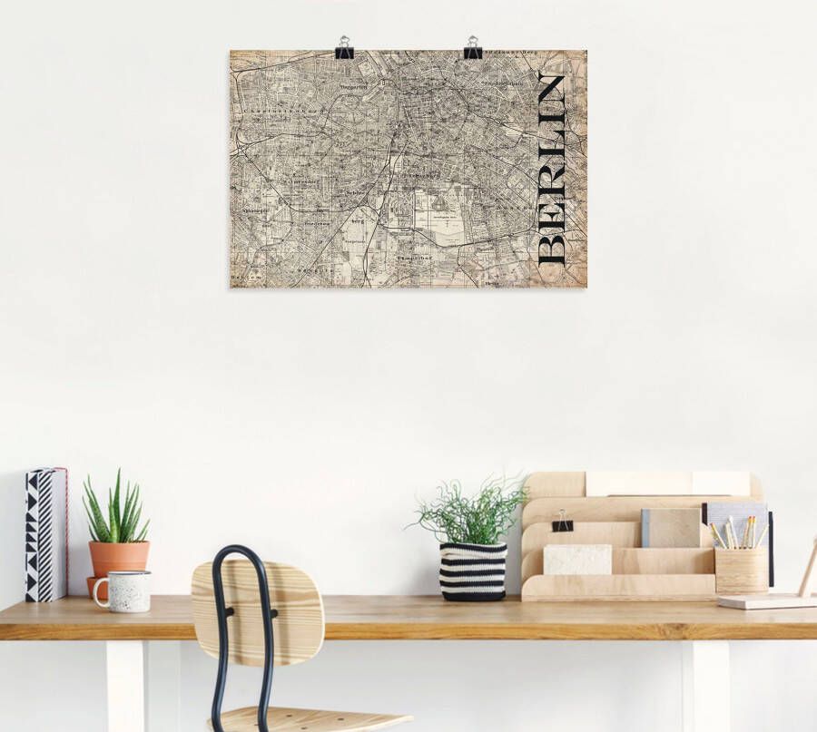 Artland Artprint Berlijn kaart straten kaart Grunge als artprint van aluminium artprint voor buiten artprint op linnen poster in verschillende maten. maten