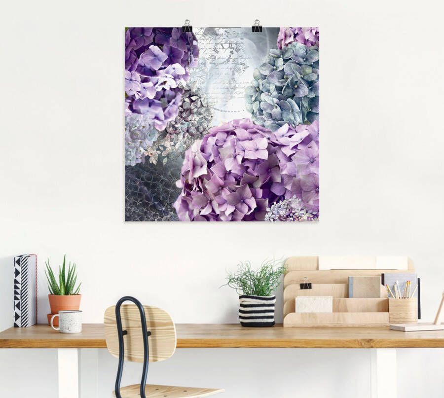 Artland Artprint Blauw en grijs hortensia als artprint van aluminium artprint voor buiten artprint op linnen poster in verschillende maten. maten