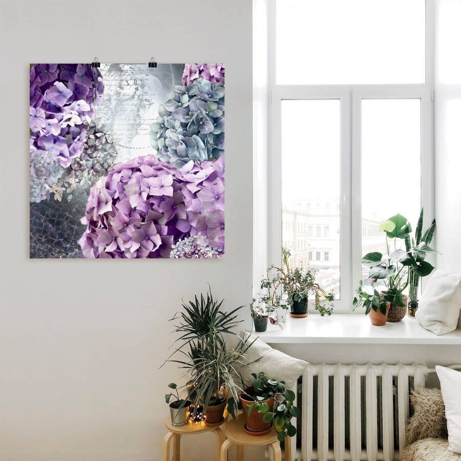 Artland Artprint Blauw en grijs hortensia als artprint van aluminium artprint voor buiten artprint op linnen poster in verschillende maten. maten