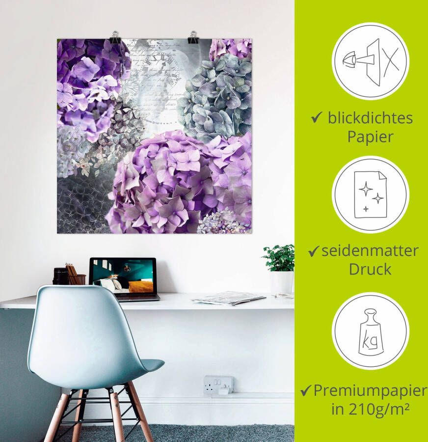 Artland Artprint Blauw en grijs hortensia als artprint van aluminium artprint voor buiten artprint op linnen poster in verschillende maten. maten