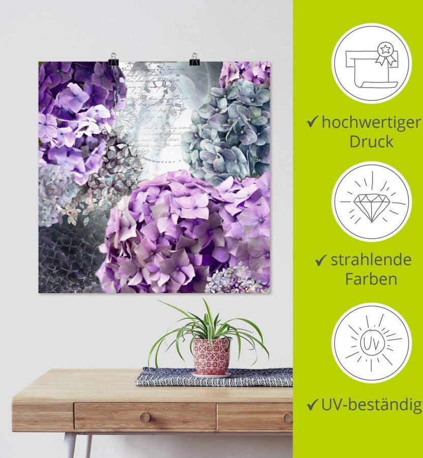 Artland Artprint Blauw en grijs hortensia als artprint van aluminium artprint voor buiten artprint op linnen poster in verschillende maten. maten