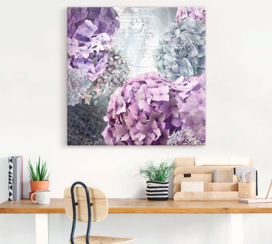 Artland Artprint Blauw en grijs hortensia als artprint van aluminium artprint voor buiten artprint op linnen poster in verschillende maten. maten