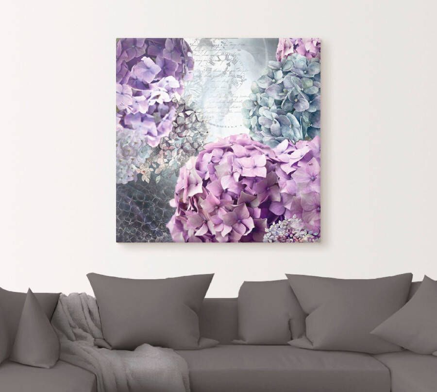 Artland Artprint Blauw en grijs hortensia als artprint van aluminium artprint voor buiten artprint op linnen poster in verschillende maten. maten