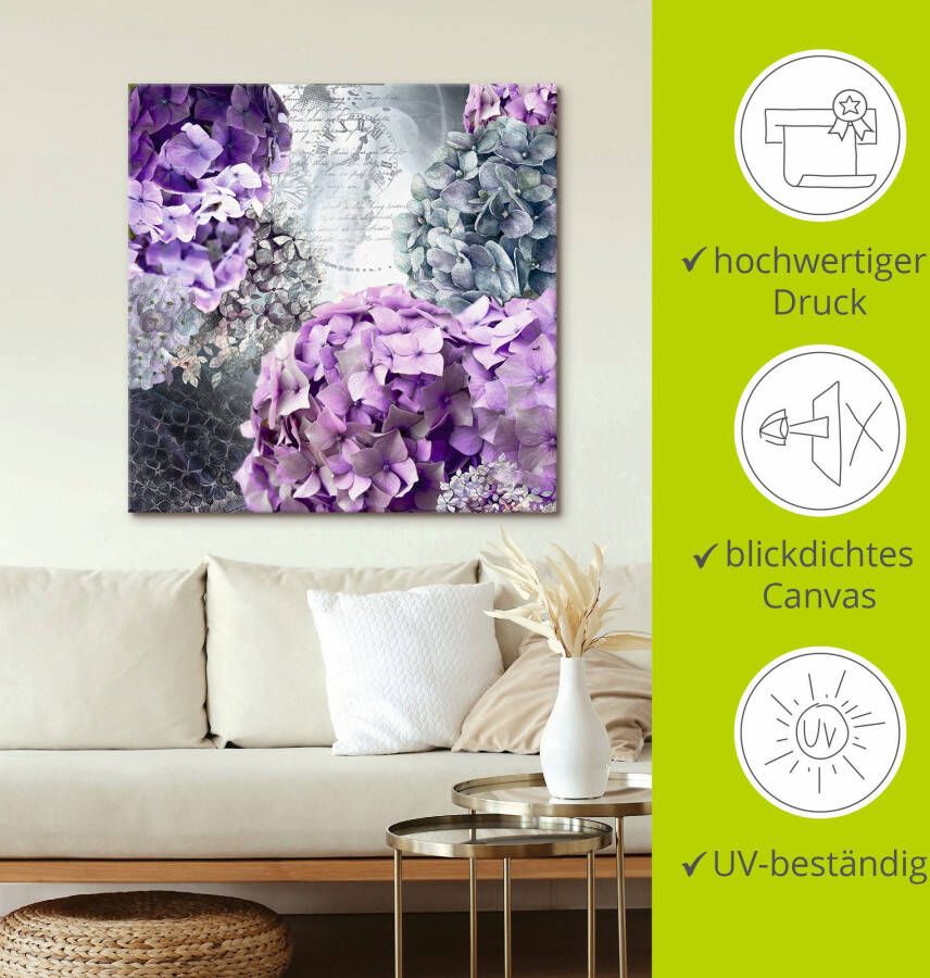 Artland Artprint Blauw en grijs hortensia als artprint van aluminium artprint voor buiten artprint op linnen poster in verschillende maten. maten