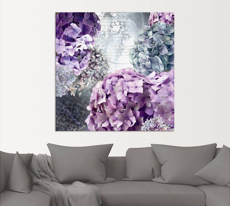 Artland Artprint Blauw en grijs hortensia als artprint van aluminium artprint voor buiten artprint op linnen poster in verschillende maten. maten