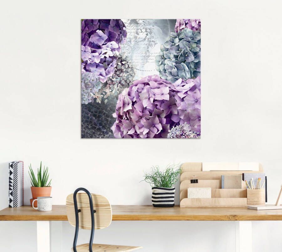 Artland Artprint Blauw en grijs hortensia als artprint van aluminium artprint voor buiten artprint op linnen poster in verschillende maten. maten