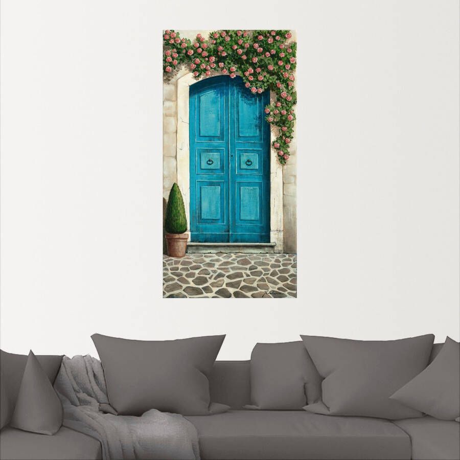 Artland Artprint Blauwe deur met klimrozen als artprint van aluminium artprint voor buiten artprint op linnen poster muursticker