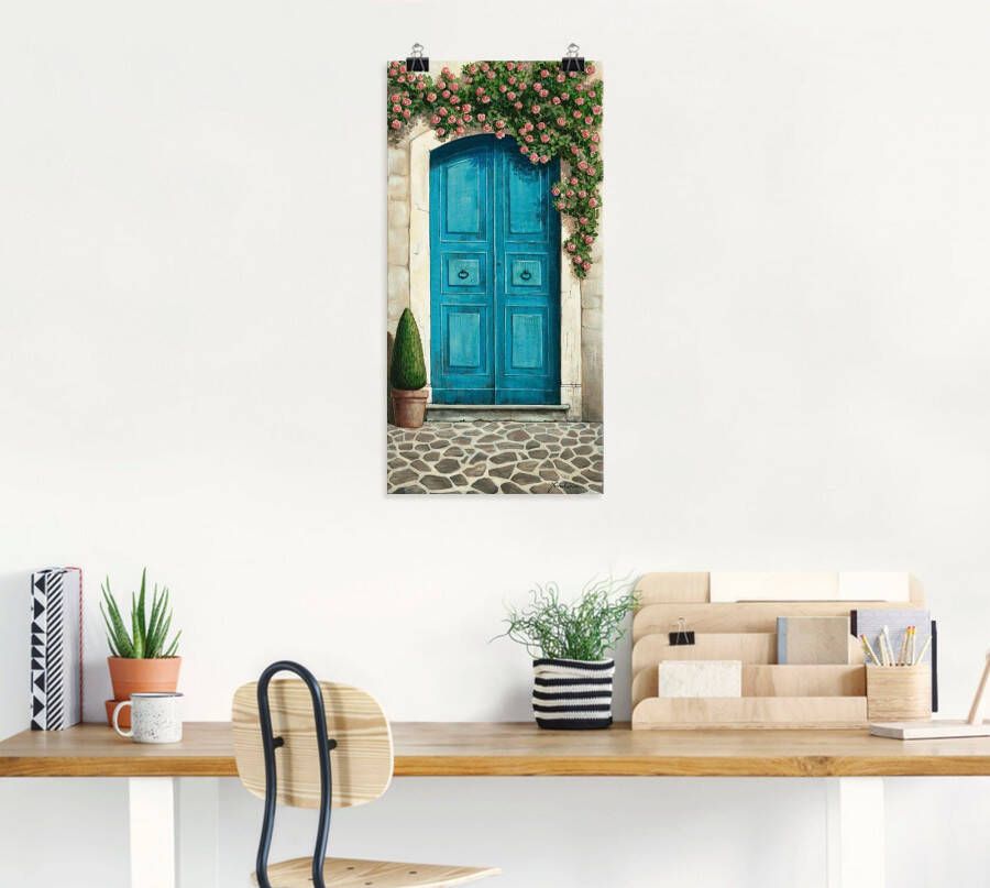 Artland Artprint Blauwe deur met klimrozen als artprint van aluminium artprint voor buiten artprint op linnen poster muursticker - Foto 3