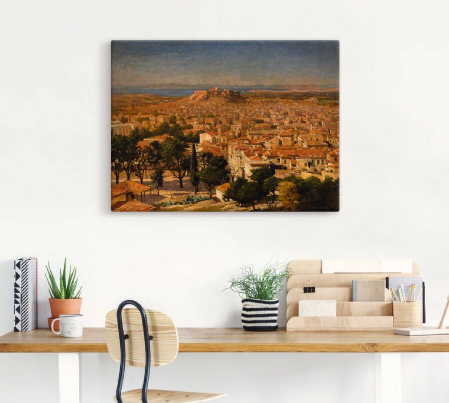 Artland Artprint op linnen Blik op Athene met de Akropolis. - Foto 3