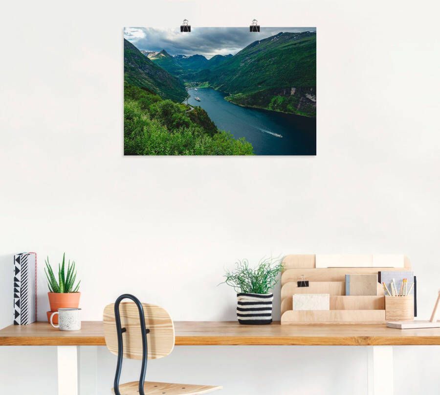 Artland Artprint Blik op het Geirangerfjord Noorwegen als artprint van aluminium artprint voor buiten artprint op linnen poster in verschillende maten. maten