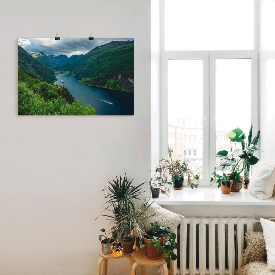 Artland Artprint Blik op het Geirangerfjord Noorwegen als artprint van aluminium artprint voor buiten artprint op linnen poster in verschillende maten. maten