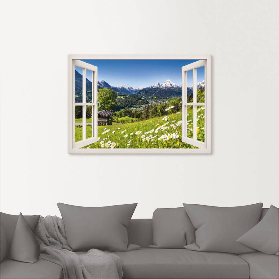 Artland Artprint Blik uit het venster Beierse Alpen als artprint van aluminium artprint op linnen muursticker of poster in verschillende maten