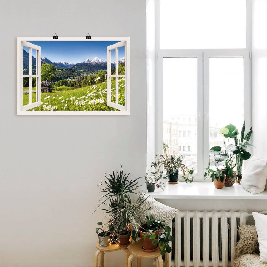 Artland Artprint Blik uit het venster Beierse Alpen als artprint van aluminium artprint op linnen muursticker of poster in verschillende maten