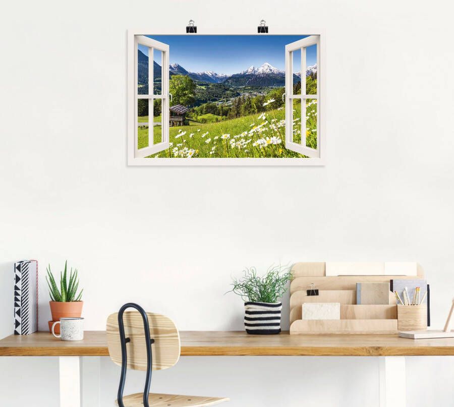 Artland Artprint Blik uit het venster Beierse Alpen als artprint van aluminium artprint op linnen muursticker of poster in verschillende maten