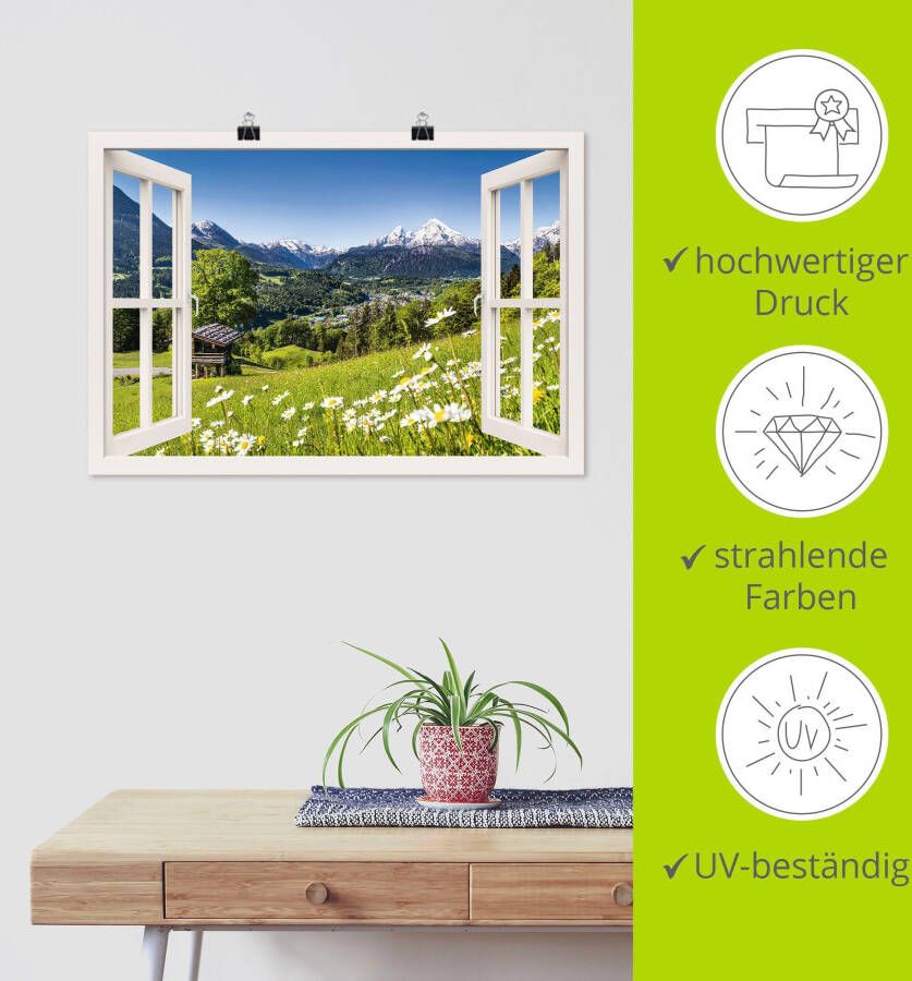 Artland Artprint Blik uit het venster Beierse Alpen als artprint van aluminium artprint op linnen muursticker of poster in verschillende maten