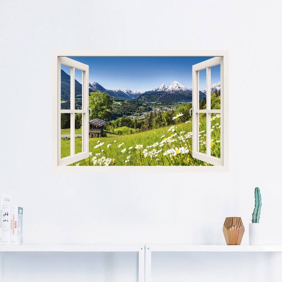 Artland Artprint Blik uit het venster Beierse Alpen als artprint van aluminium artprint op linnen muursticker of poster in verschillende maten