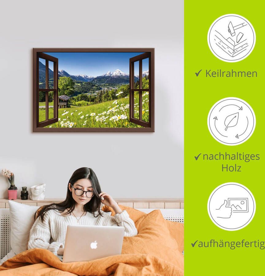 Artland Artprint Blik uit het venster Beierse Alpen als artprint van aluminium artprint voor buiten artprint op linnen poster muursticker