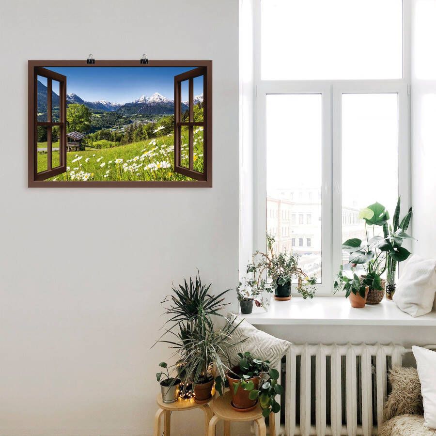 Artland Artprint Blik uit het venster Beierse Alpen als artprint van aluminium artprint voor buiten artprint op linnen poster muursticker