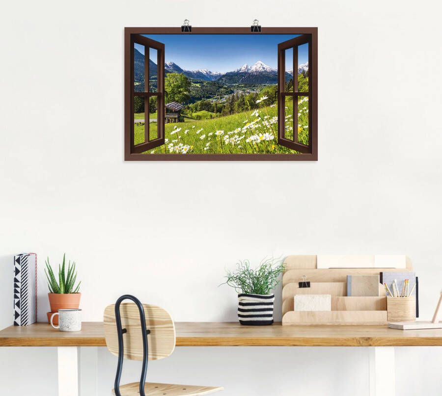 Artland Artprint Blik uit het venster Beierse Alpen als artprint van aluminium artprint voor buiten artprint op linnen poster muursticker