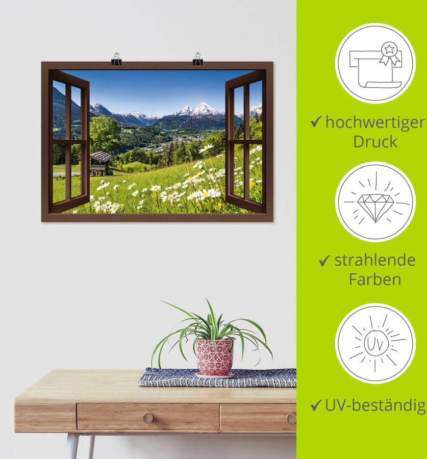 Artland Artprint Blik uit het venster Beierse Alpen als artprint van aluminium artprint voor buiten artprint op linnen poster muursticker