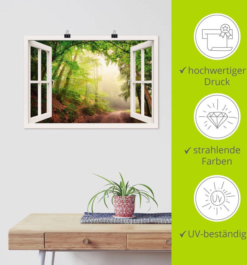 Artland Artprint Blik uit het venster boog door bomen als artprint op linnen poster in verschillende formaten maten