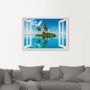 Artland Artprint Blik uit het venster eiland palmen zee als artprint op linnen poster muursticker in verschillende maten - Thumbnail 3