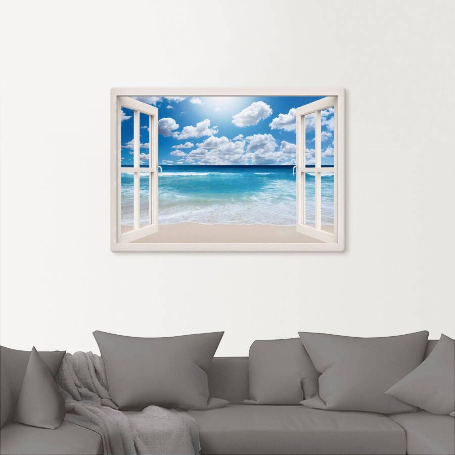 Artland Artprint Blik uit het venster Geweldig strandlandschap als artprint op linnen poster muursticker in verschillende maten