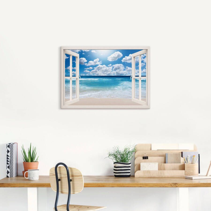 Artland Artprint Blik uit het venster Geweldig strandlandschap als artprint op linnen poster muursticker in verschillende maten