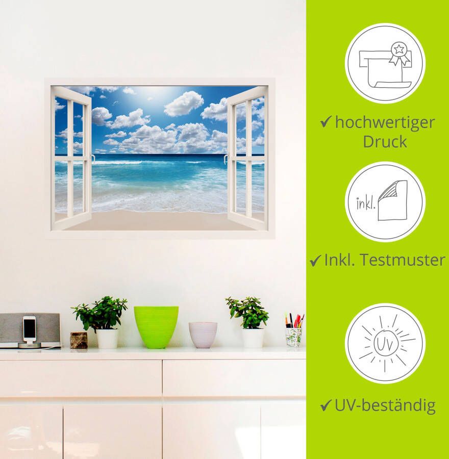 Artland Artprint Blik uit het venster Geweldig strandlandschap als artprint op linnen poster muursticker in verschillende maten