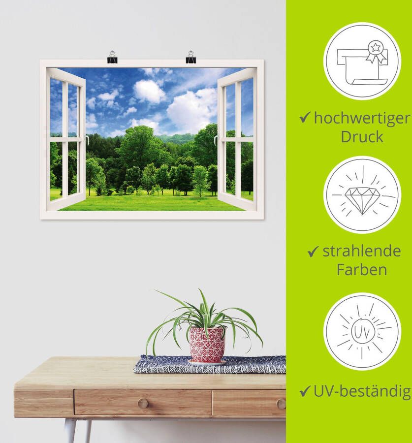 Artland Artprint Blik uit het venster groen bos als poster muursticker in verschillende maten