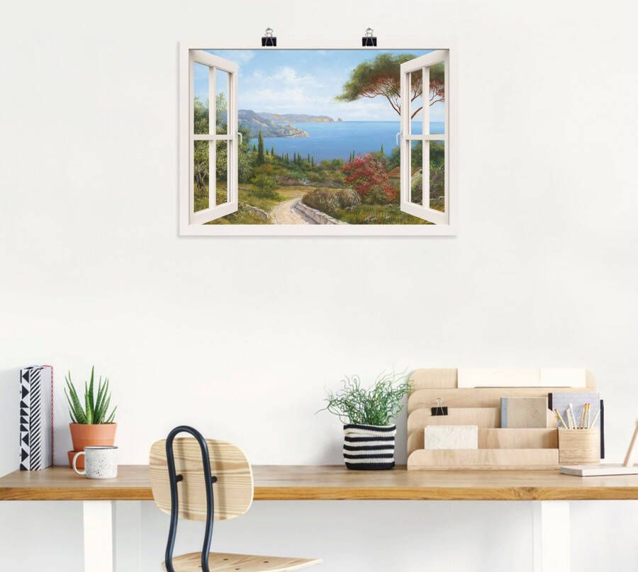 Artland Artprint Blik uit het venster huis aan zee I als artprint op linnen poster muursticker in verschillende maten