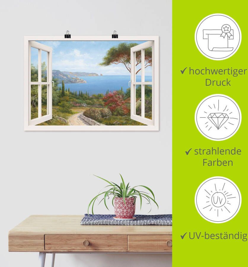 Artland Artprint Blik uit het venster huis aan zee I als artprint op linnen poster muursticker in verschillende maten