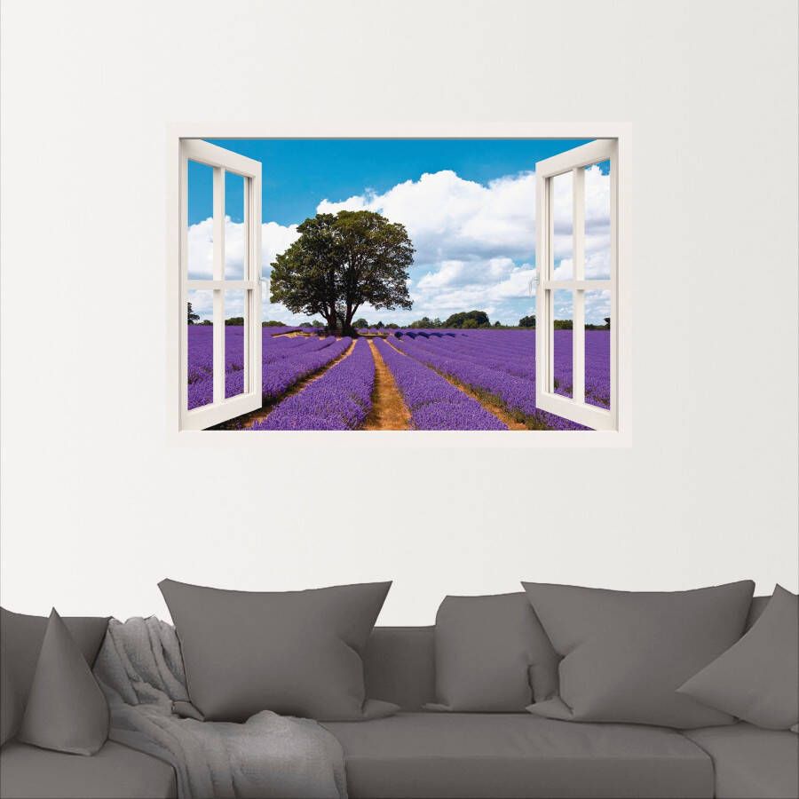 Artland Wandfolie Blik uit het venster lavendelveld in de zomer - Foto 2