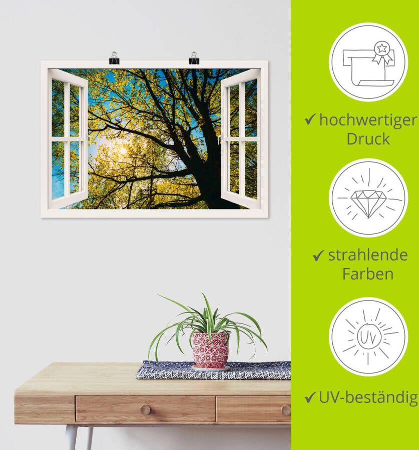 Artland Artprint Blik uit het venster lentezon boomkruin als artprint op linnen poster in verschillende formaten maten