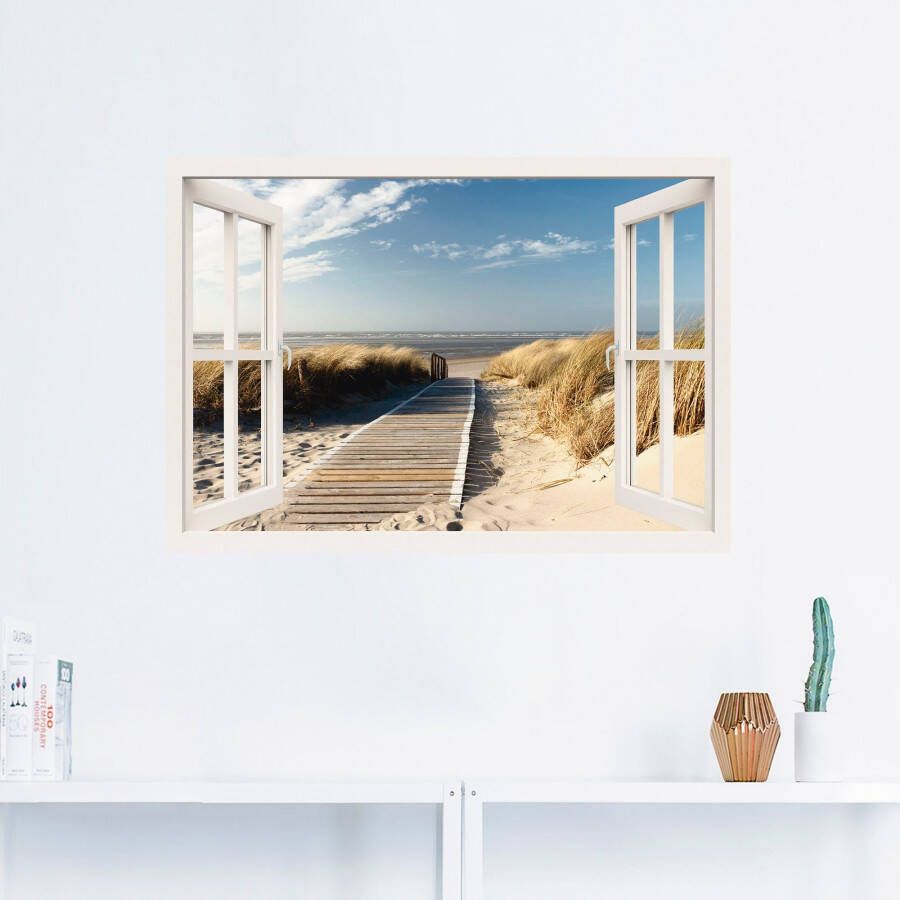 Artland Artprint Blik uit het venster Noordzeestrand op Langeoog als artprint op linnen poster muursticker in verschillende maten