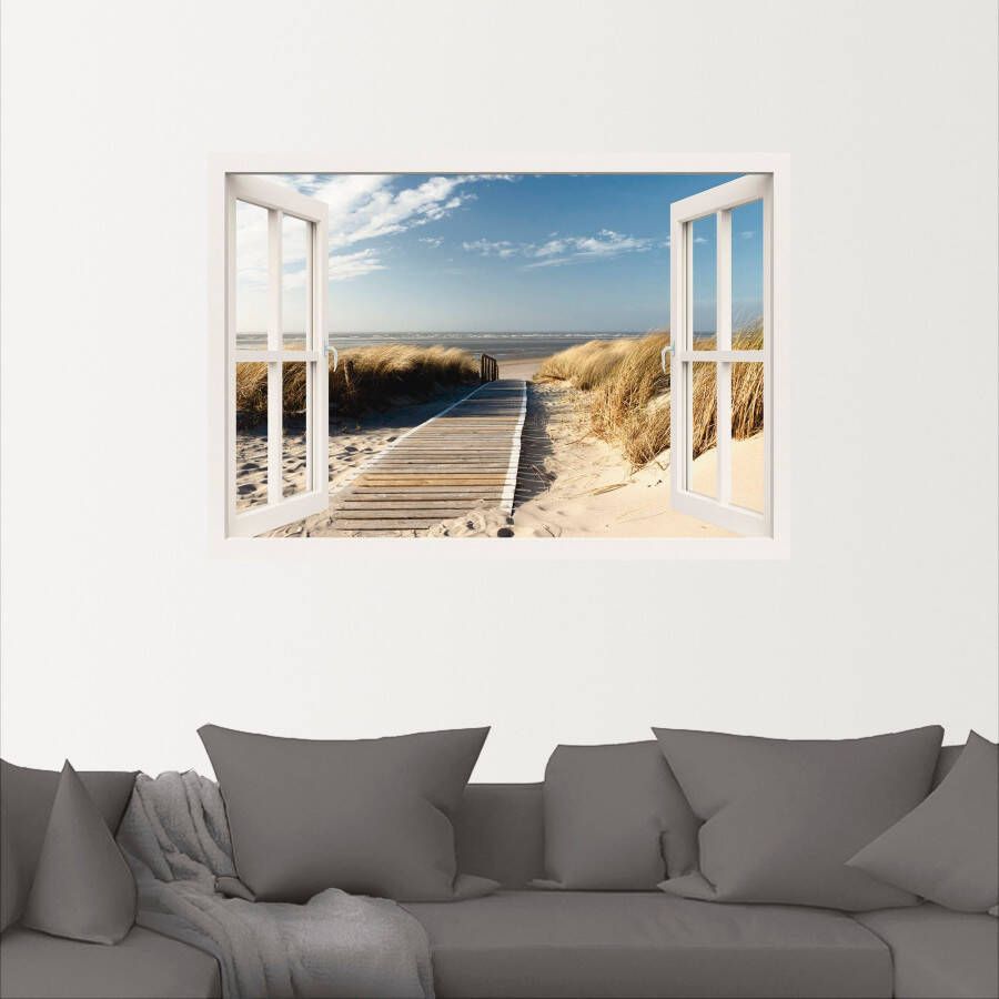 Artland Artprint Blik uit het venster Noordzeestrand op Langeoog als artprint op linnen poster muursticker in verschillende maten