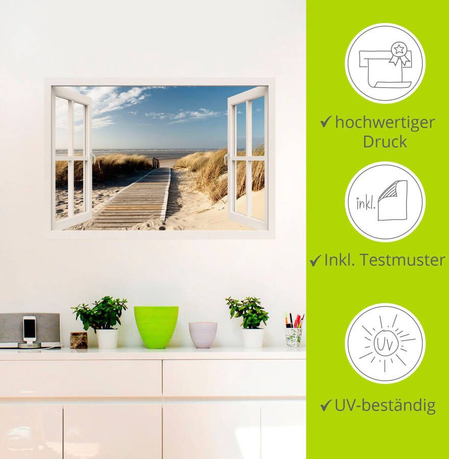 Artland Artprint Blik uit het venster Noordzeestrand op Langeoog als artprint op linnen poster muursticker in verschillende maten