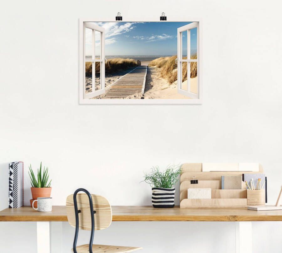 Artland Artprint Blik uit het venster Noordzeestrand op Langeoog als artprint op linnen poster muursticker in verschillende maten