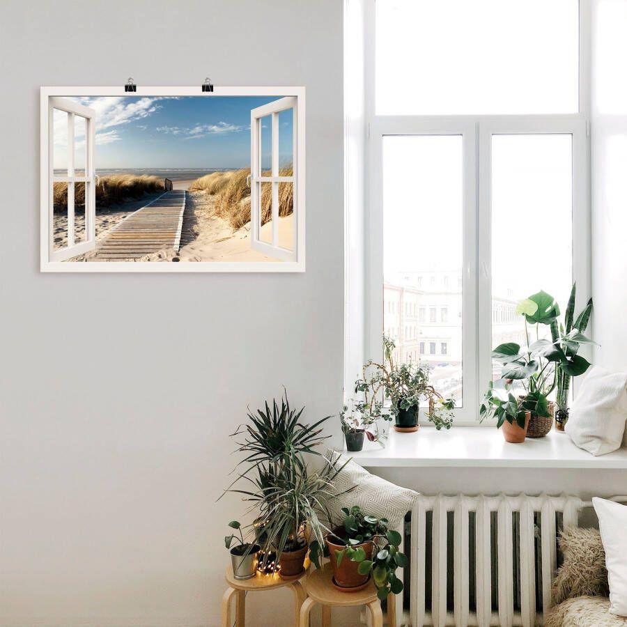 Artland Artprint Blik uit het venster Noordzeestrand op Langeoog als artprint op linnen poster muursticker in verschillende maten