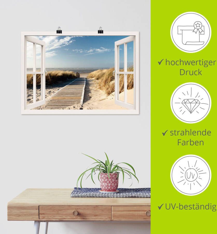 Artland Artprint Blik uit het venster Noordzeestrand op Langeoog als artprint op linnen poster muursticker in verschillende maten