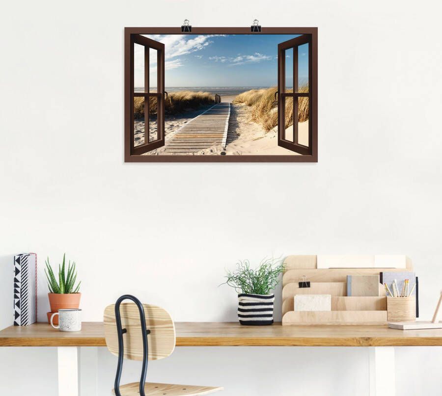 Artland Artprint Blik uit het venster Noordzeestrand op Langeoog als artprint op linnen poster muursticker in verschillende maten