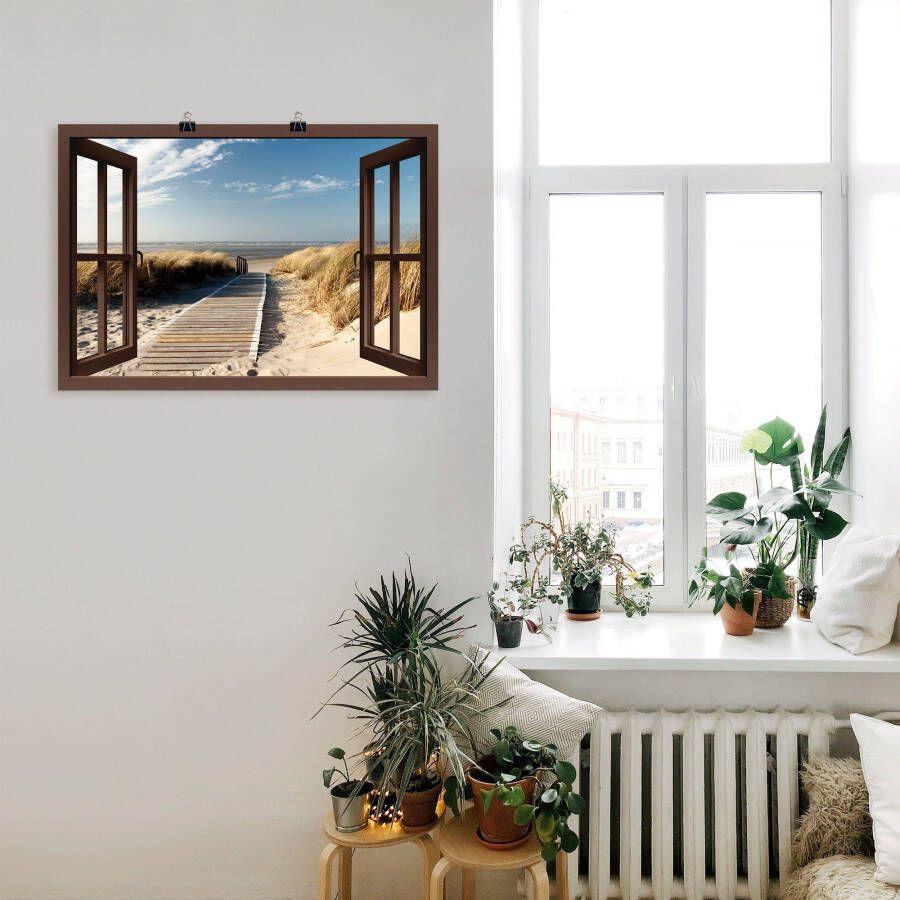 Artland Artprint Blik uit het venster Noordzeestrand op Langeoog als artprint op linnen poster muursticker in verschillende maten