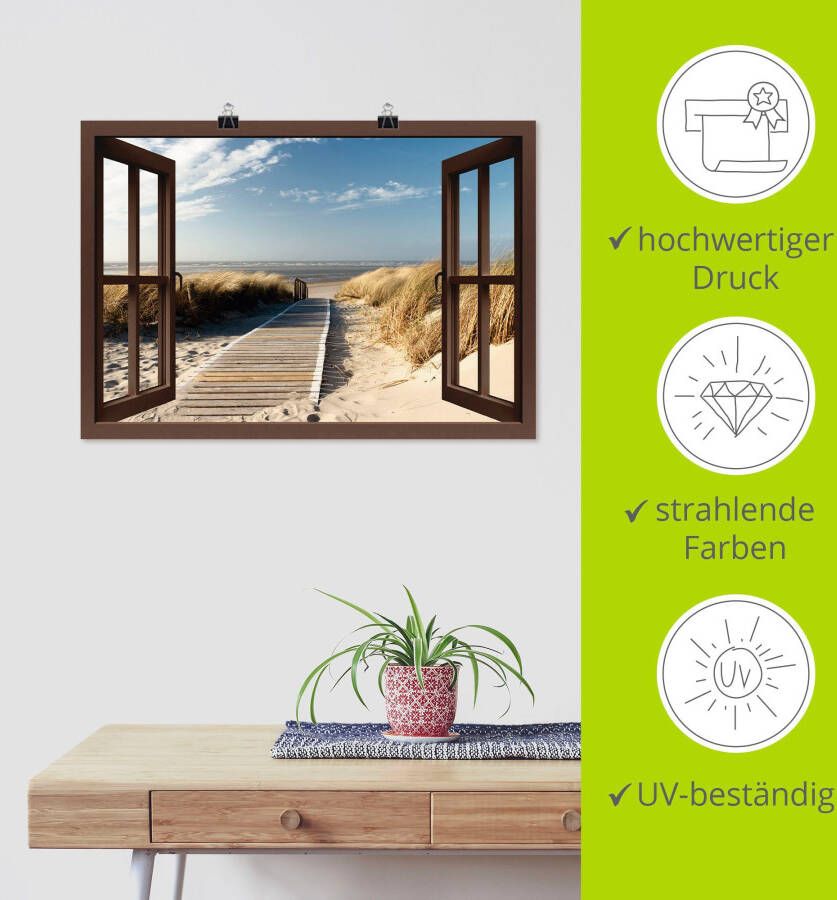 Artland Artprint Blik uit het venster Noordzeestrand op Langeoog als artprint op linnen poster muursticker in verschillende maten